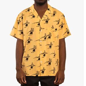 Duvin Yellow Graphic Hawaiian Ski Wakeboard Shirt Medium Retro Vacation Print M